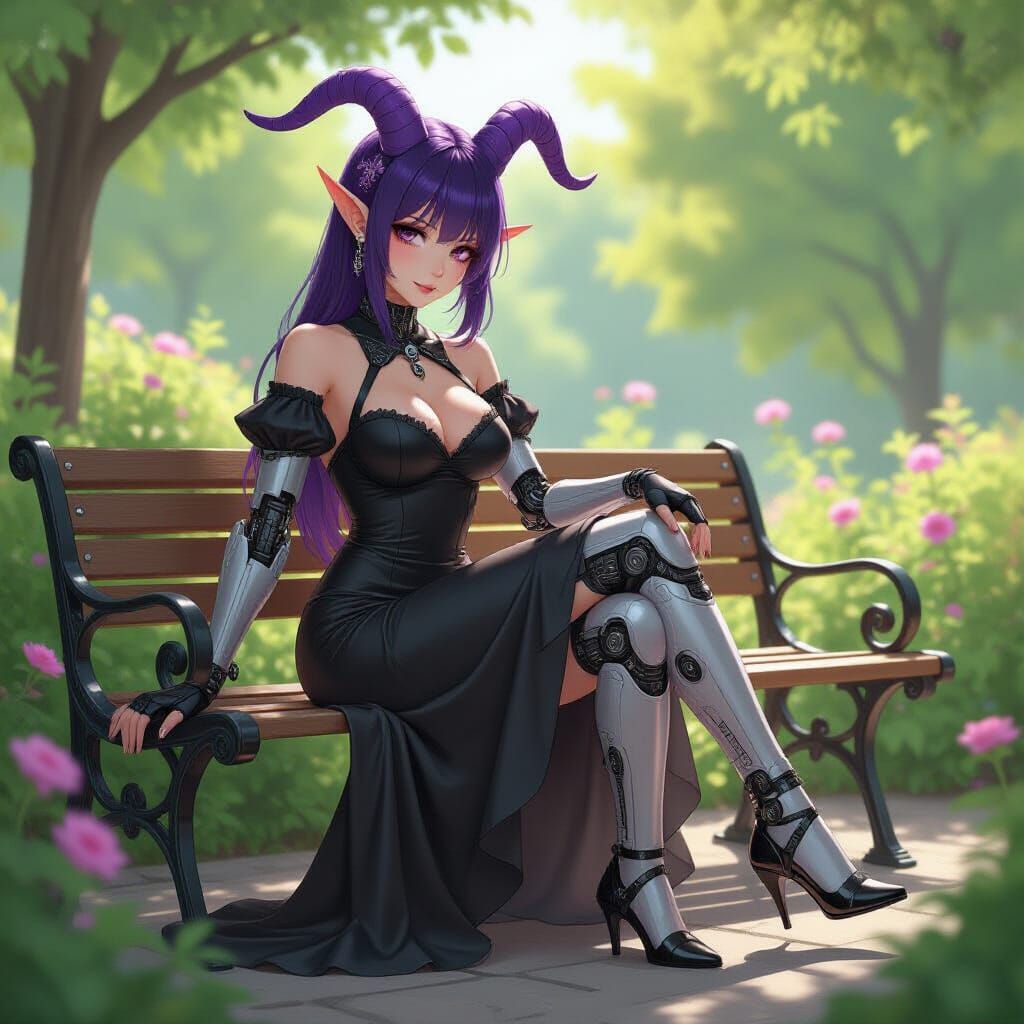 Cyborg Maid отдыхает in Garden