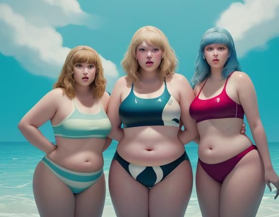 Hyperrealistic Image: Three Women Rolling in Cake