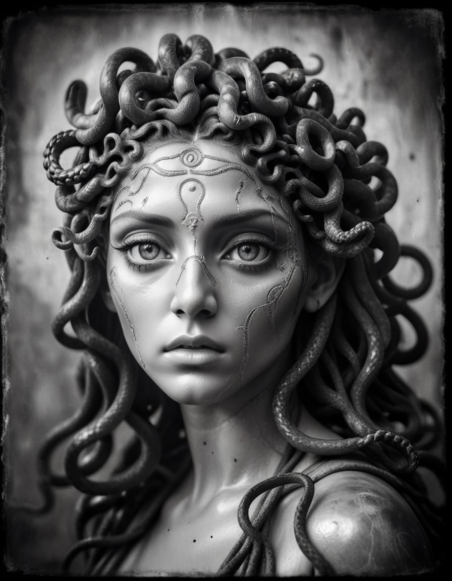 Striking Medusa Portrait in Vintage Photography Style