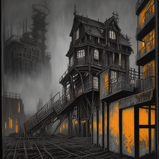 Goth Street Art Mural Critiquing Industrialization