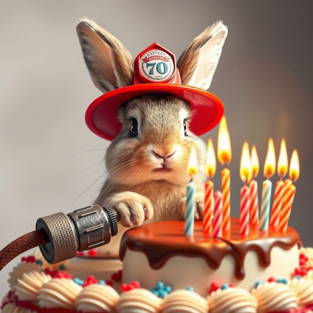 Cute Rabbit Saves Birthday Cake in Cyberpunk Style