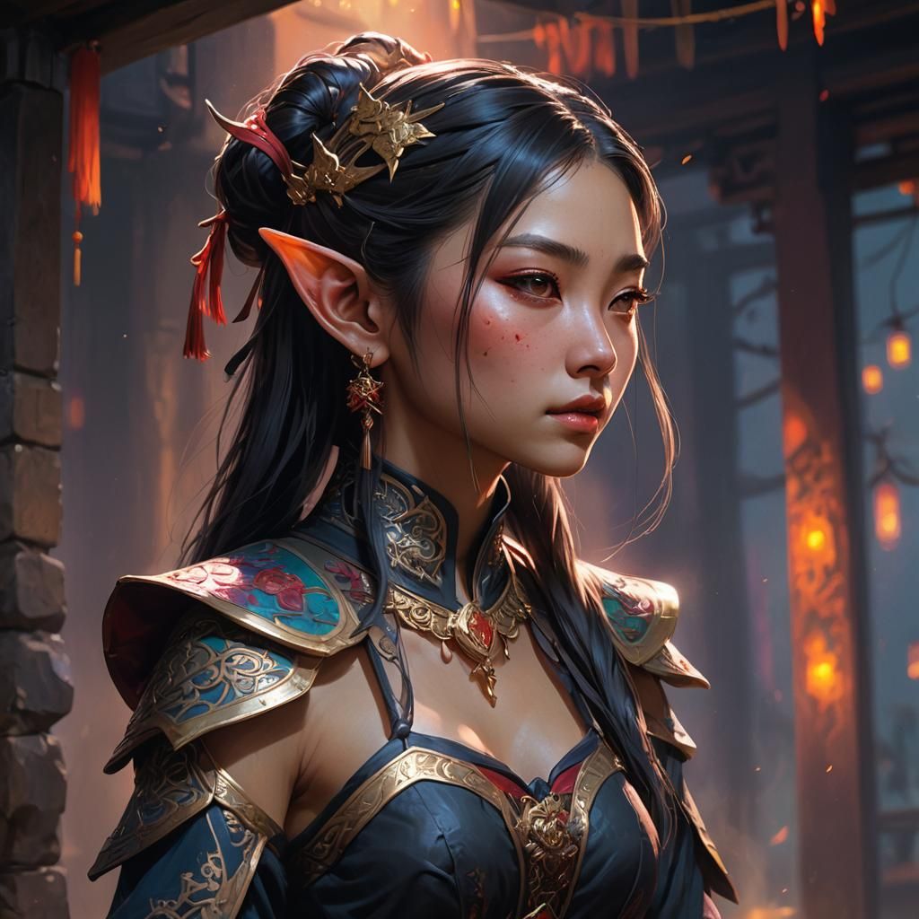 Dark Fantasy Elf Girl: Hyperrealistic Splash Art