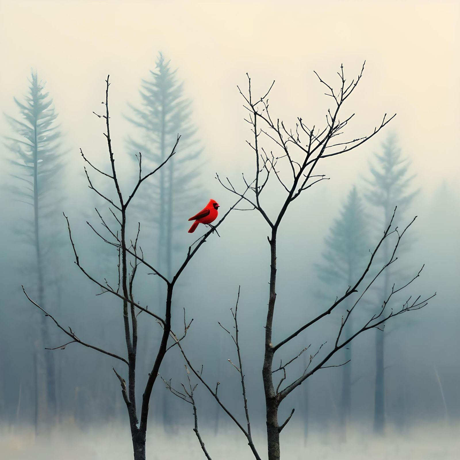 Vibrant Red Bird Perched