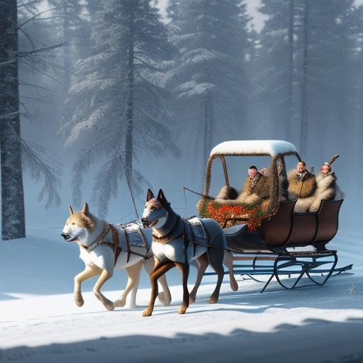 Santa's Sleigh in Snowy Forest: 3D Rendering