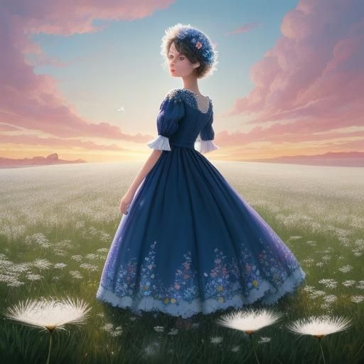 Cat-like Dandelion in a Dark Fantasy Floral Field