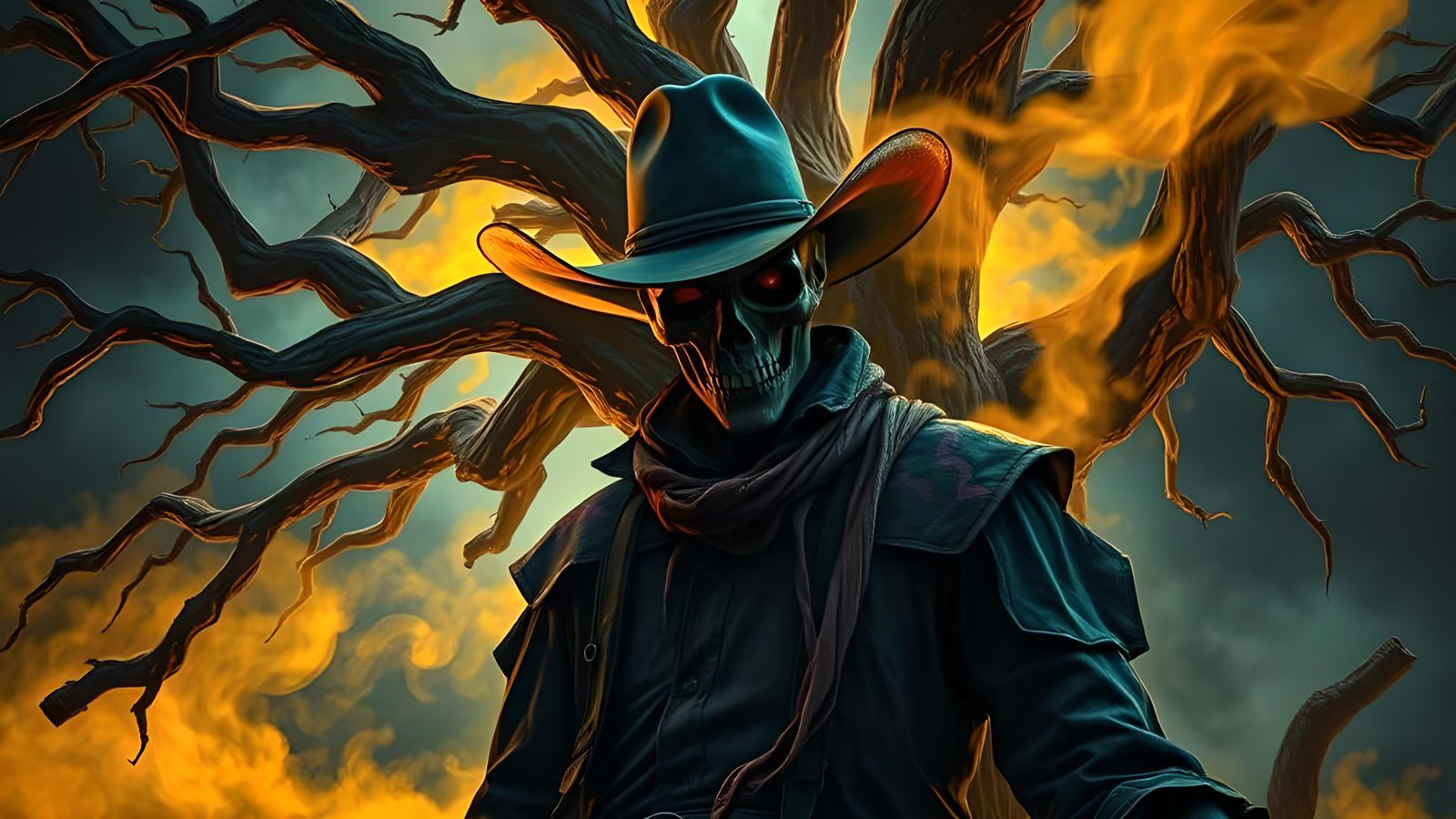 Haunted Cowboy Ghost in Vivid Halloween Colors