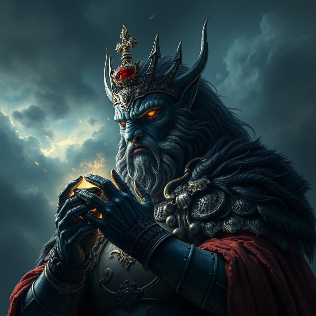 The Majestic Demon King in Realistic Dark Fantasy Style