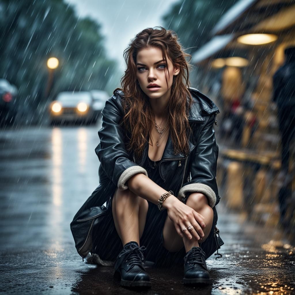 Barbara Palvin in Rain: Hyperrealistic Cinematic Portrait