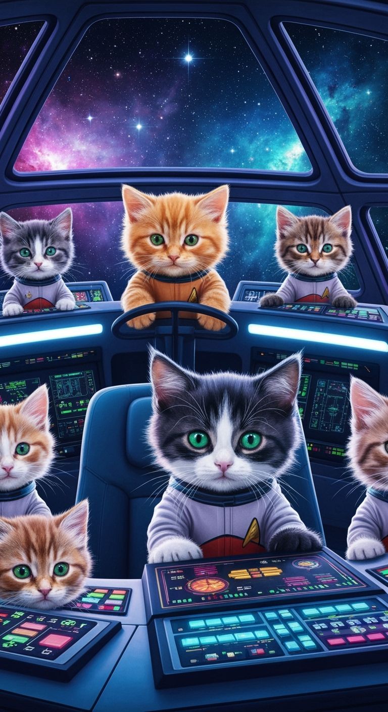 Kittens Crew Star Trek Starship in Space
