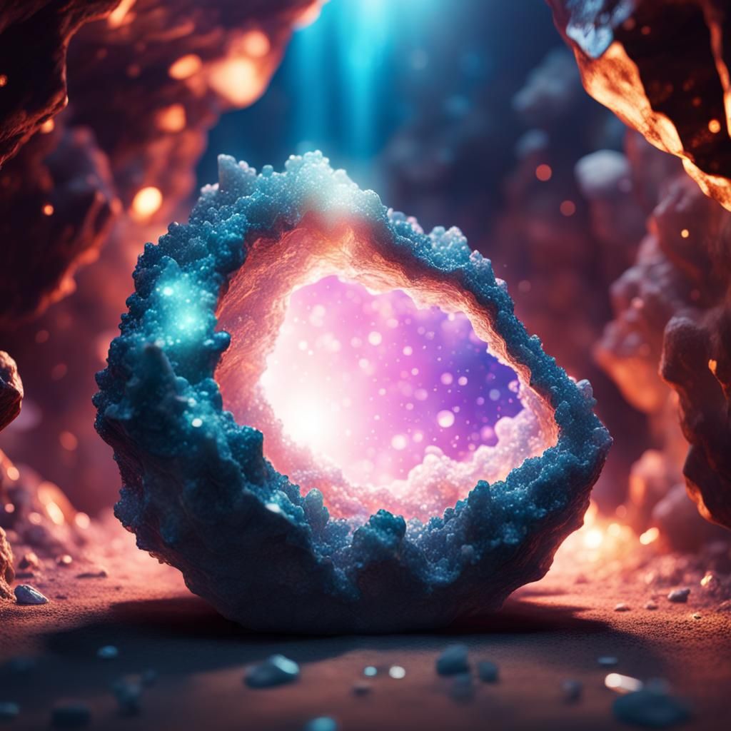 Geode Cave Interior with Sparkling Crystal Lights
