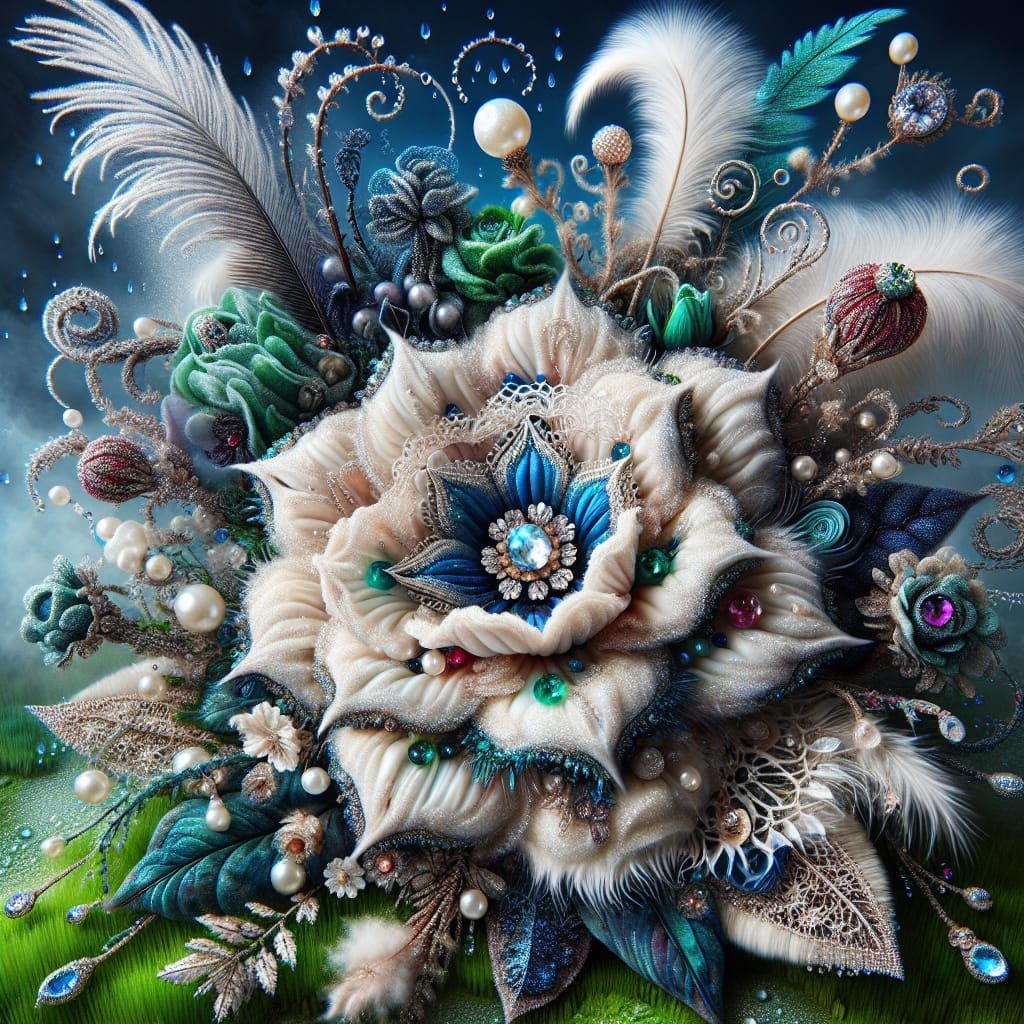 Whimsical Floral Masterpiece in Deep Blue and White