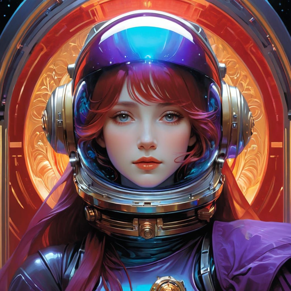 Vibrant Purple Beta Fish Dives in Sci-Fi Spaceship Helmet