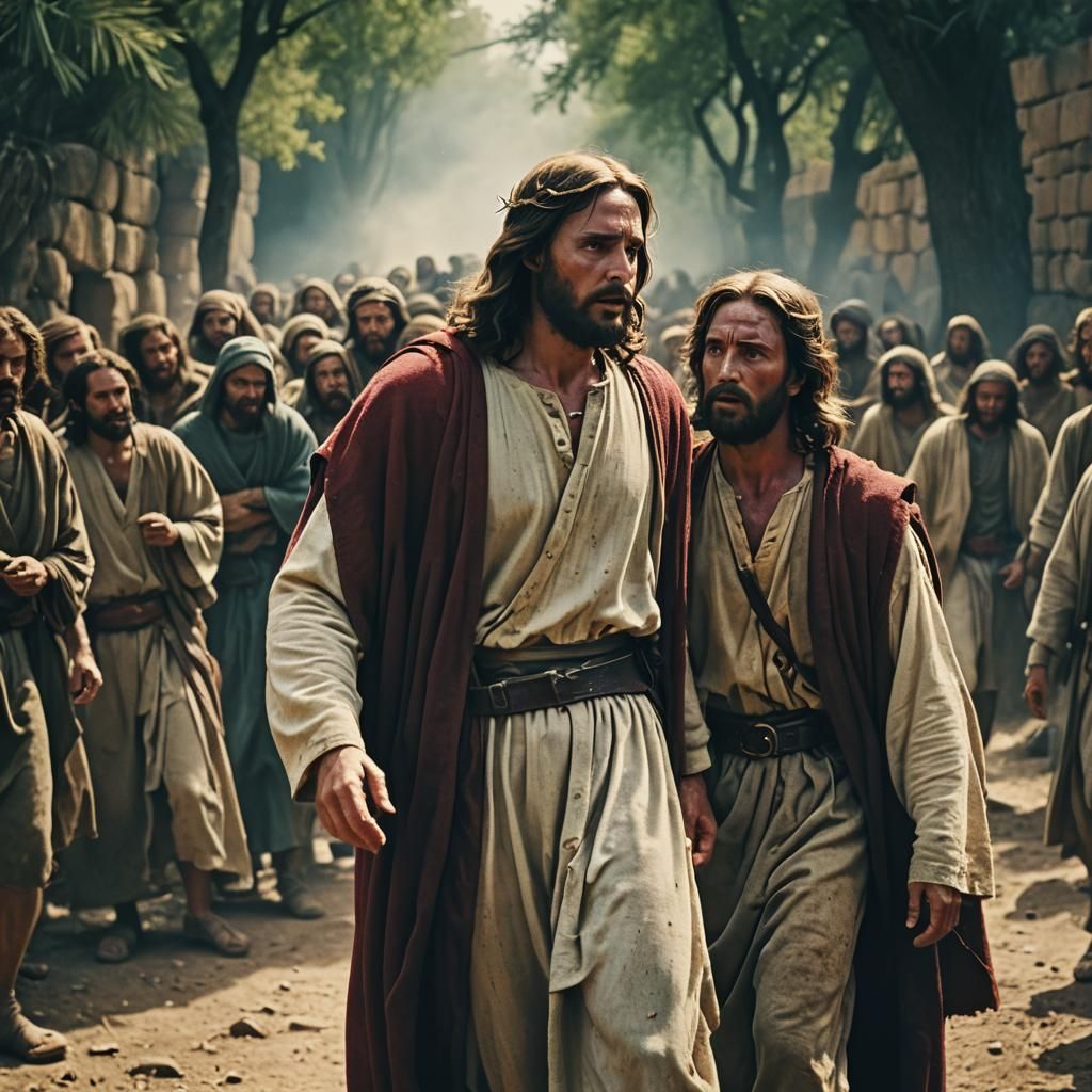 Dramatic Cinematic Depiction of Jesus's Betrayal
