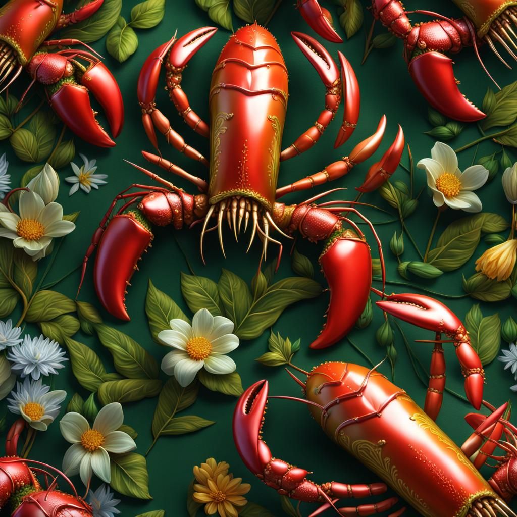 Sterling Silver Lobster Claw Flowers in Airbrush Art