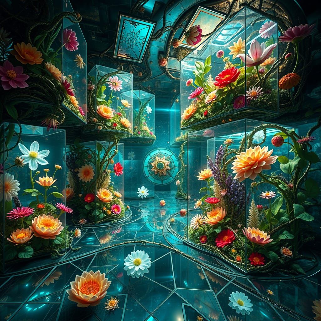 Dreamlike Fantasy Landscape with Labyrinthine Forms and Glow...