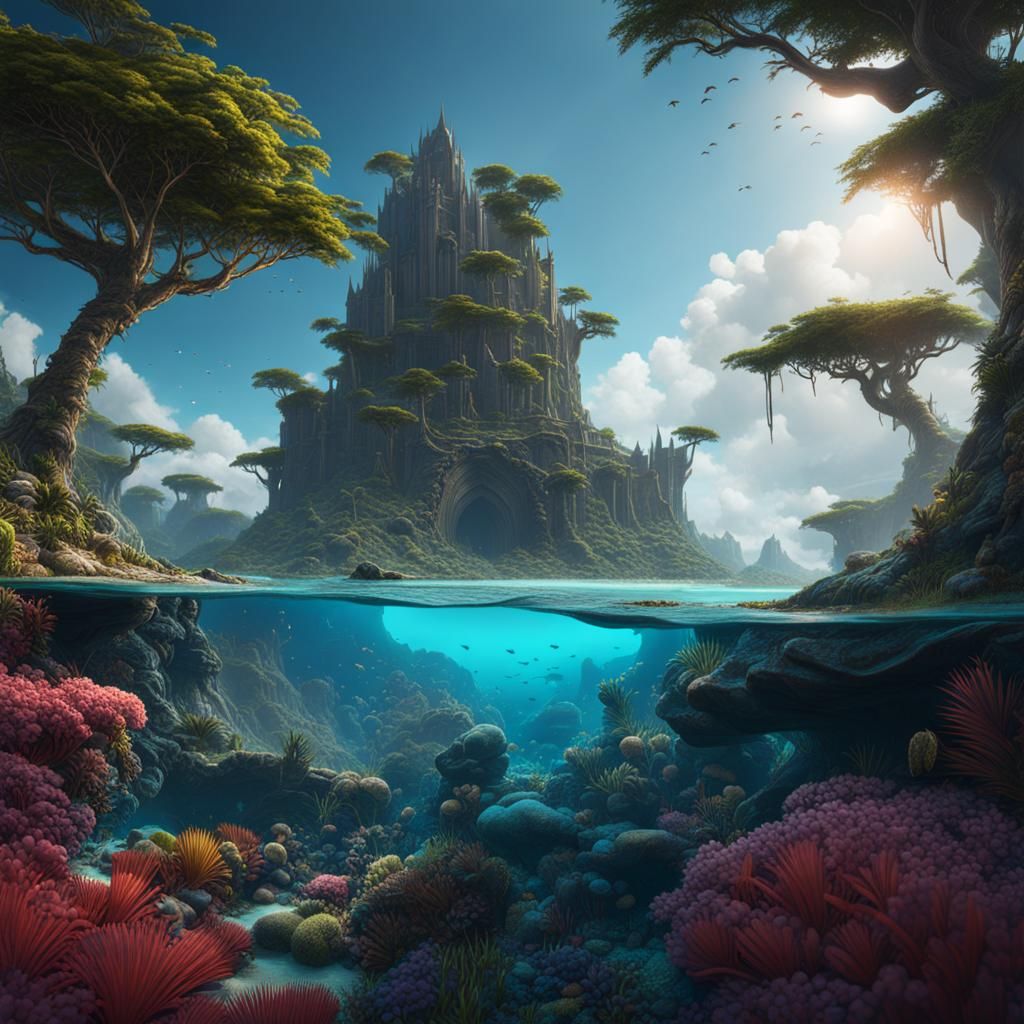 Detailed Atoll Matte Painting in Deep Color