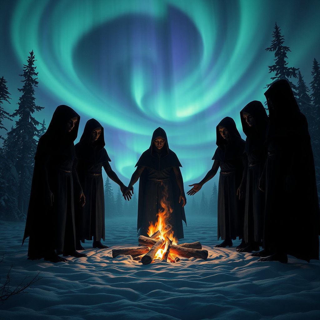 Eerie Alien Seance Under Aurora Borealis