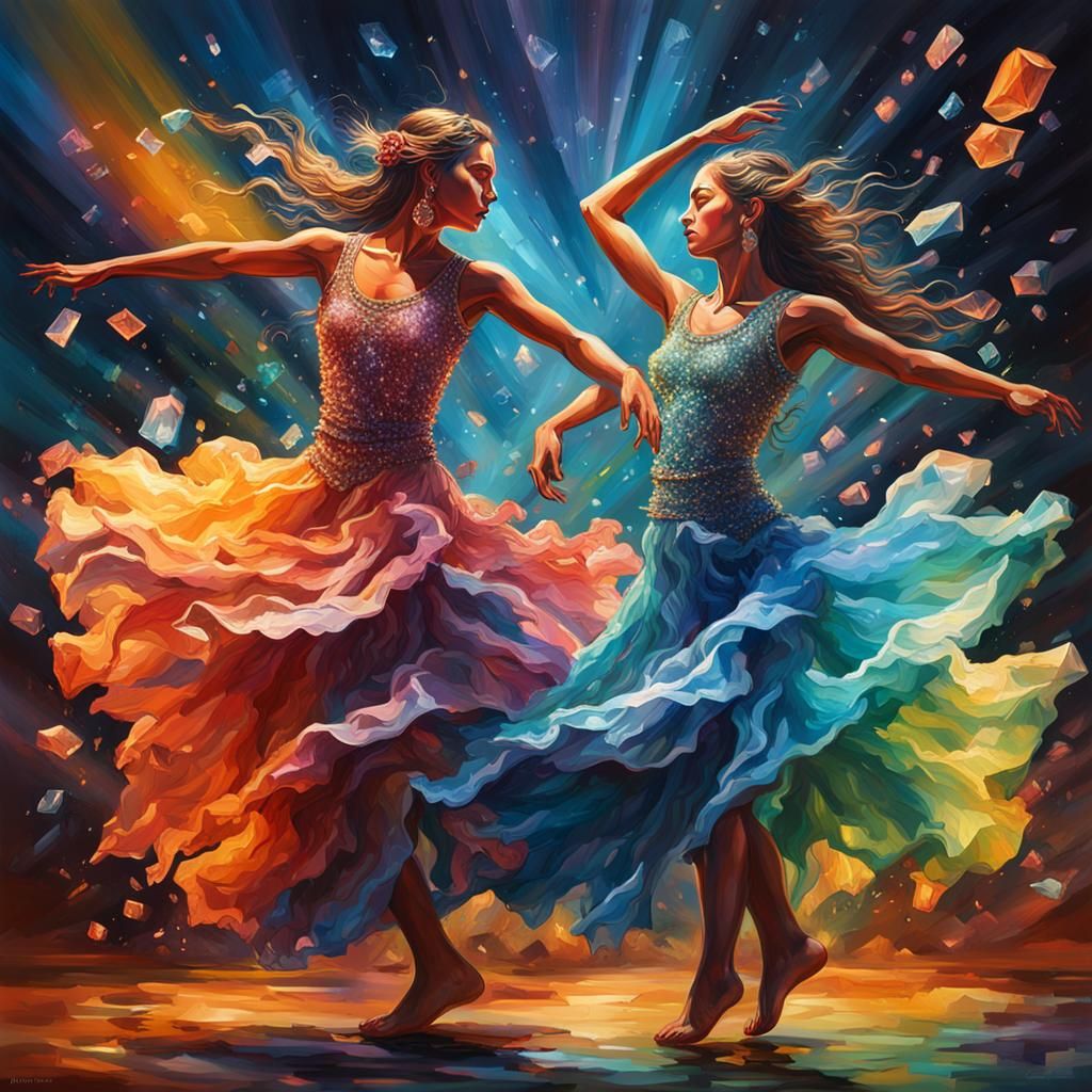 Colorful Crystal Dancers in Hyperrealistic Splash Art