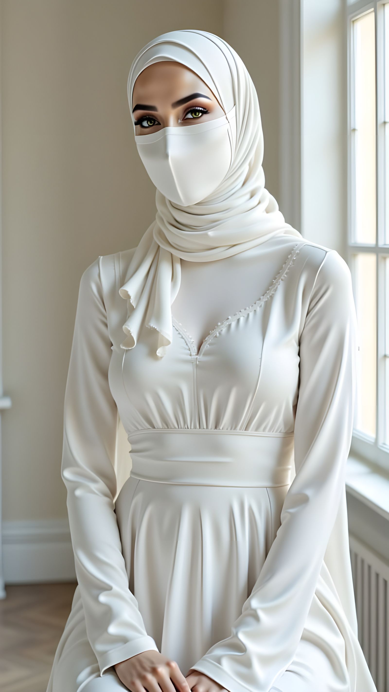 Elegant Woman in Modest White Hijab and Gown