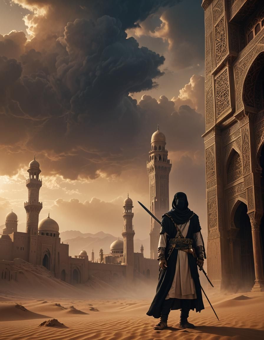 Arab Prince in Desert Landscape: Dark Fantasy Art