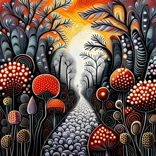 Fantasy Forest Garden in Mixed Media Abstract Style