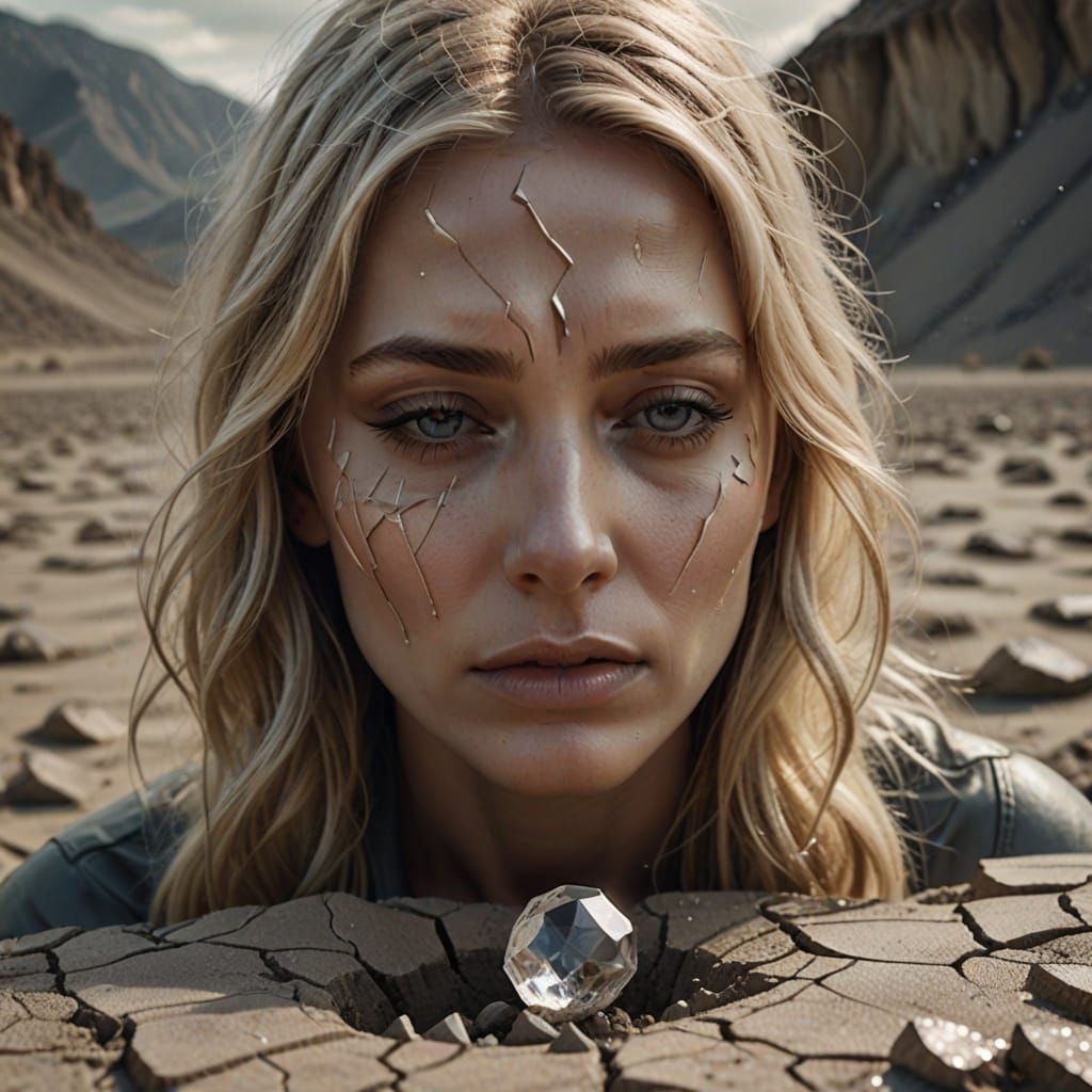 Crystal Tear Falls on Dry Earth, Photorealistic Surrealism