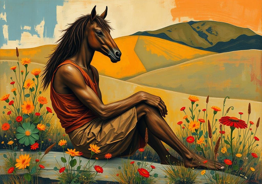 Centaur in Wildflower Field: Expressionist Style