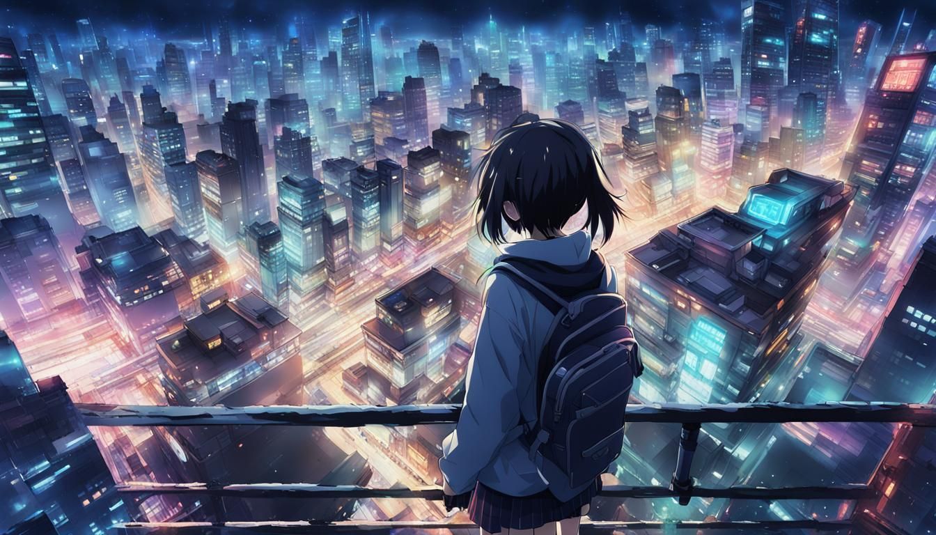 Glitch Art Cyberpunk Cityscape at Night