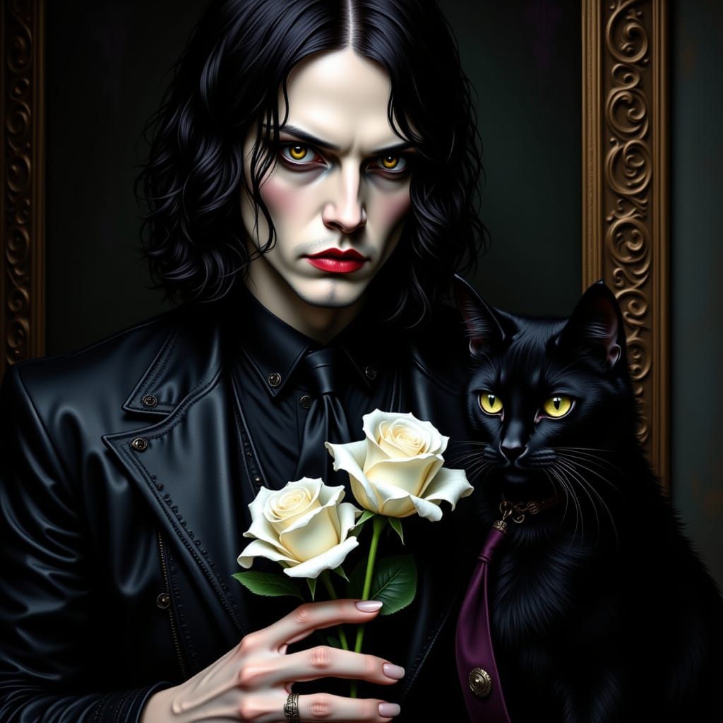 Ville Valo in Moody Gothic Attire with White Rose and Black ...