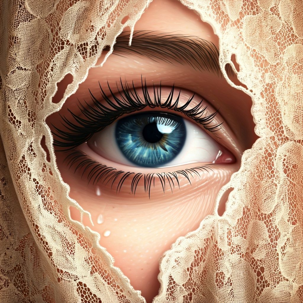 Blue Eye Peeking Through Lace Curtain