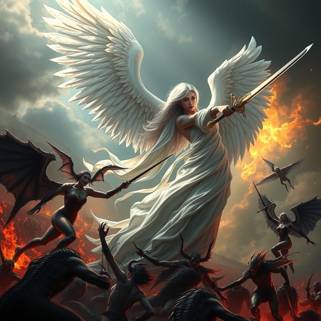 Epic Angel Victory in Hyperrealistic Battle Scene