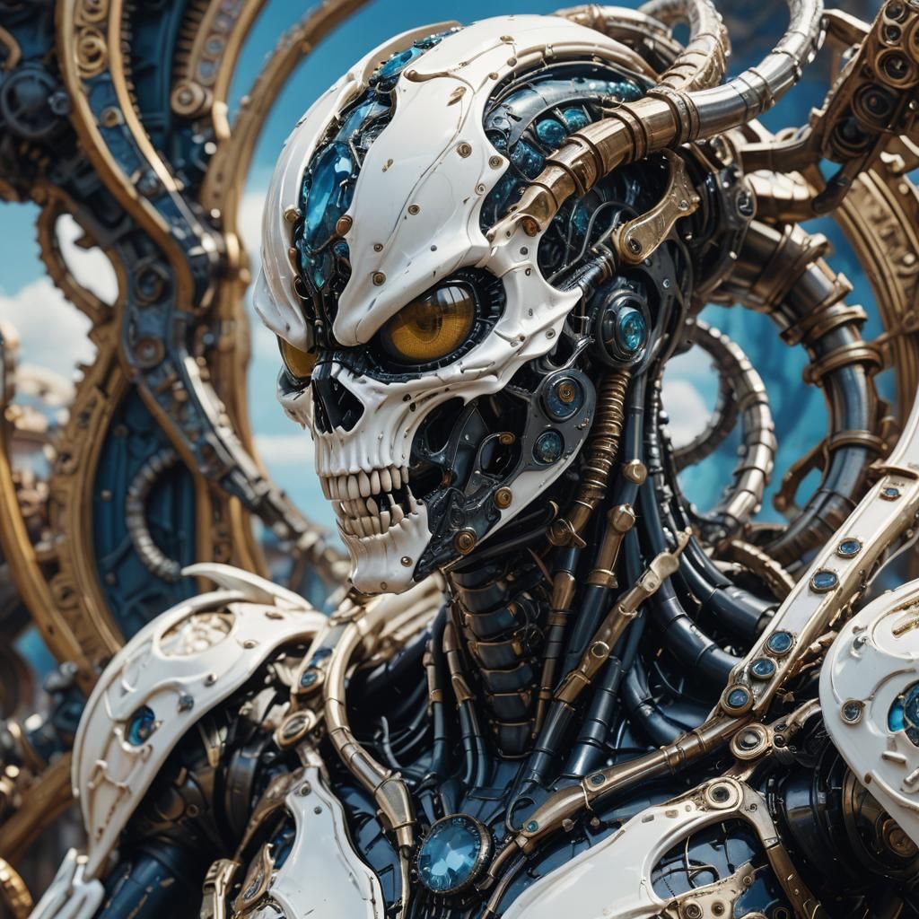 Steampunk Xenomorph Skull with Diamond Mechanical Parts