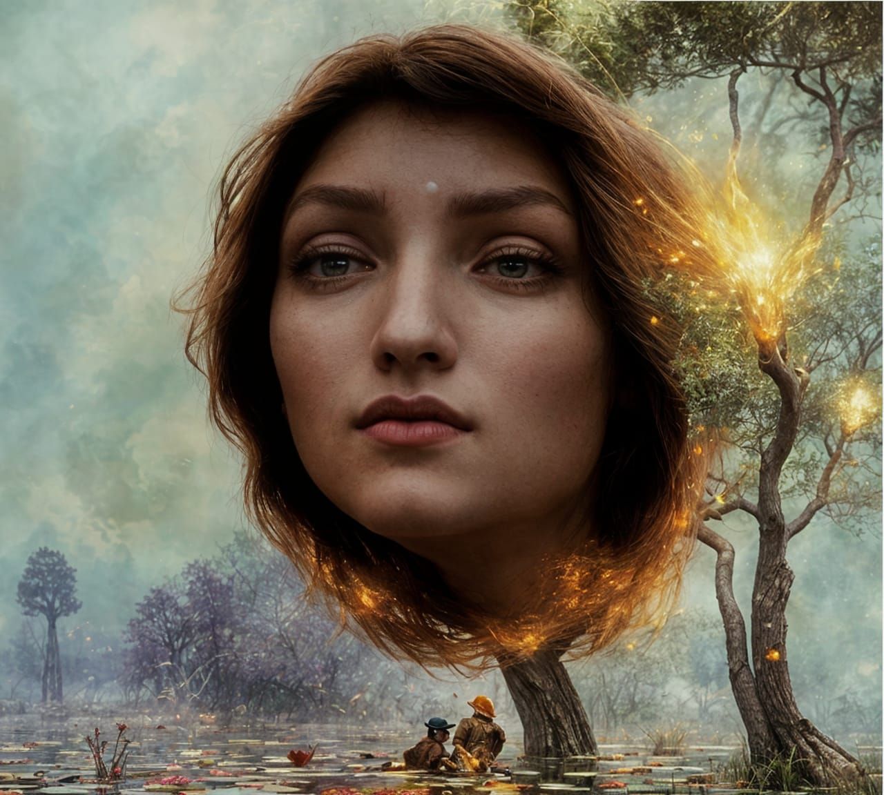 Surreal Biopunk Garden with Erupting Pond