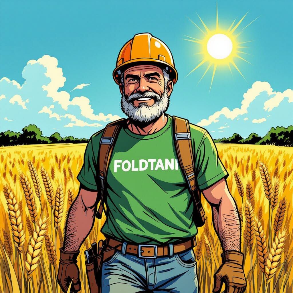 Italian Geologist Walks in Wheat Field, Comic Book Art