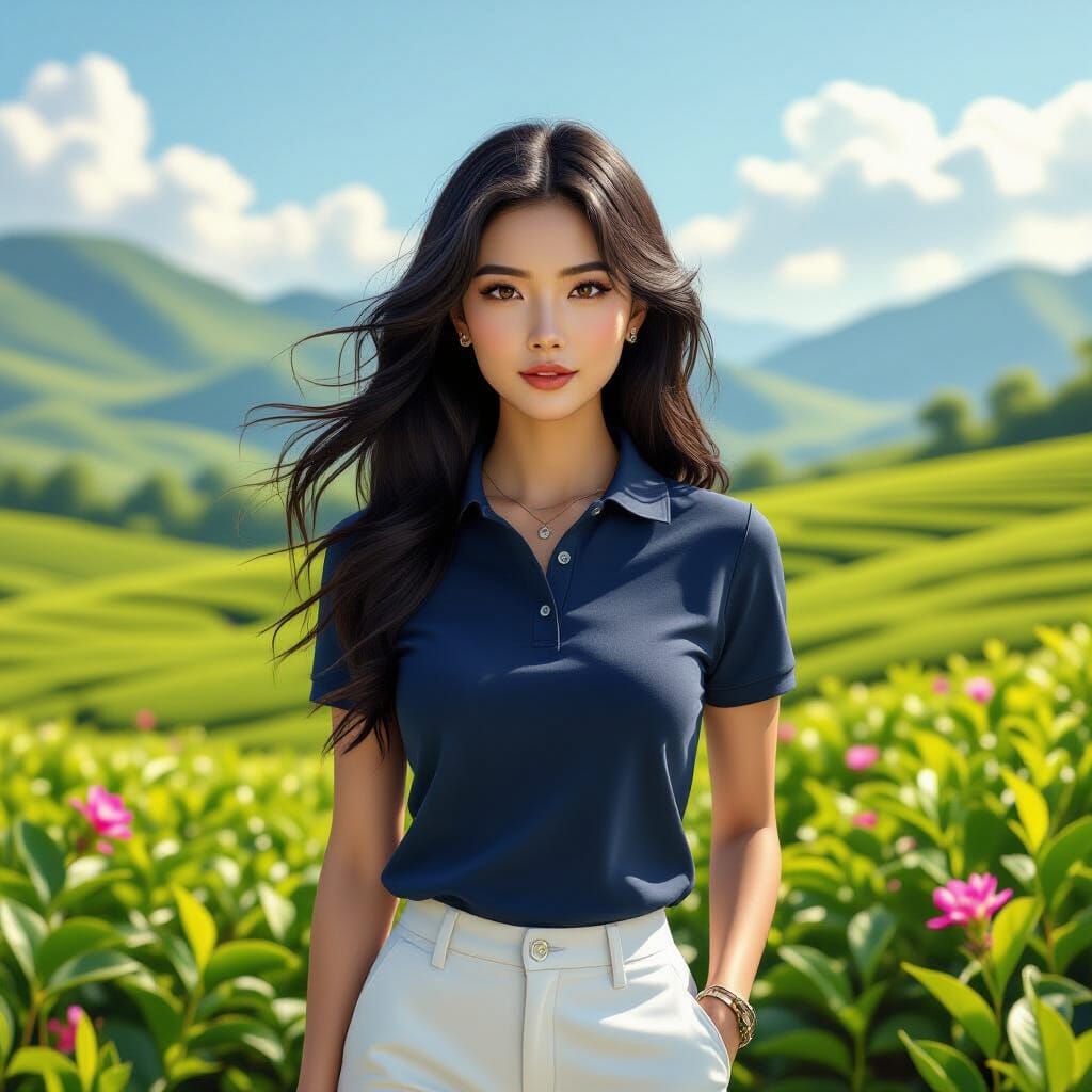 Hyperrealistic Portrait in Lush Tea Plantation, 8K