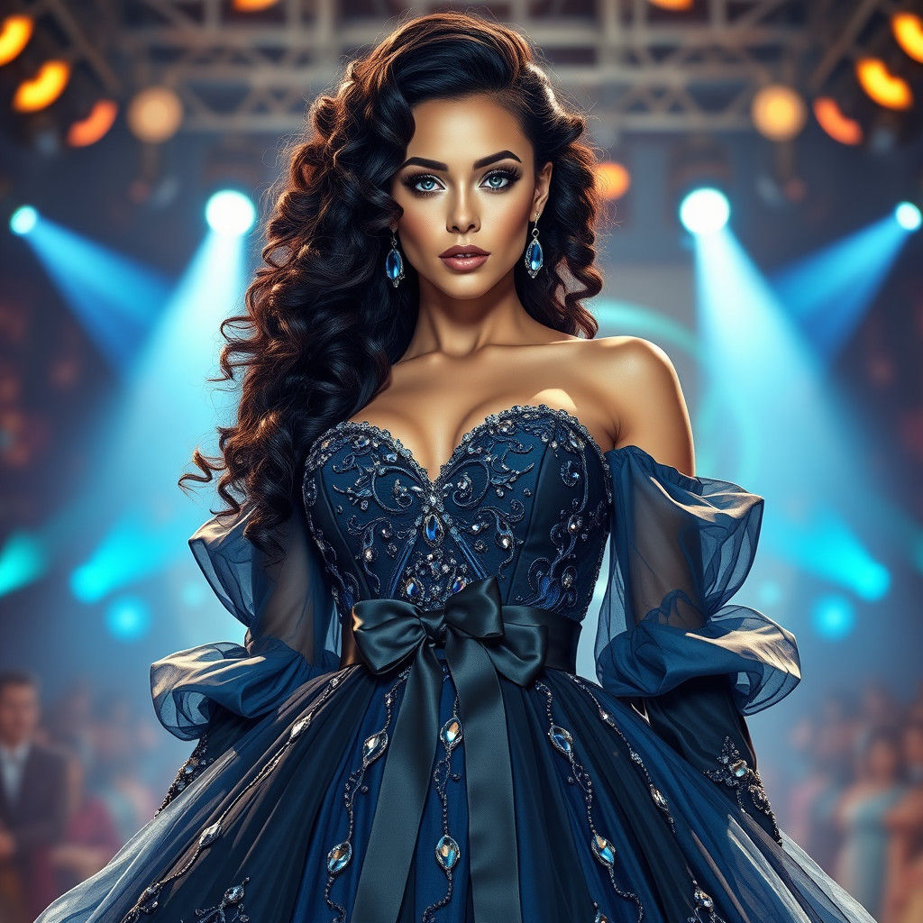 Beautiful Woman in Blue Gown, Digital Art