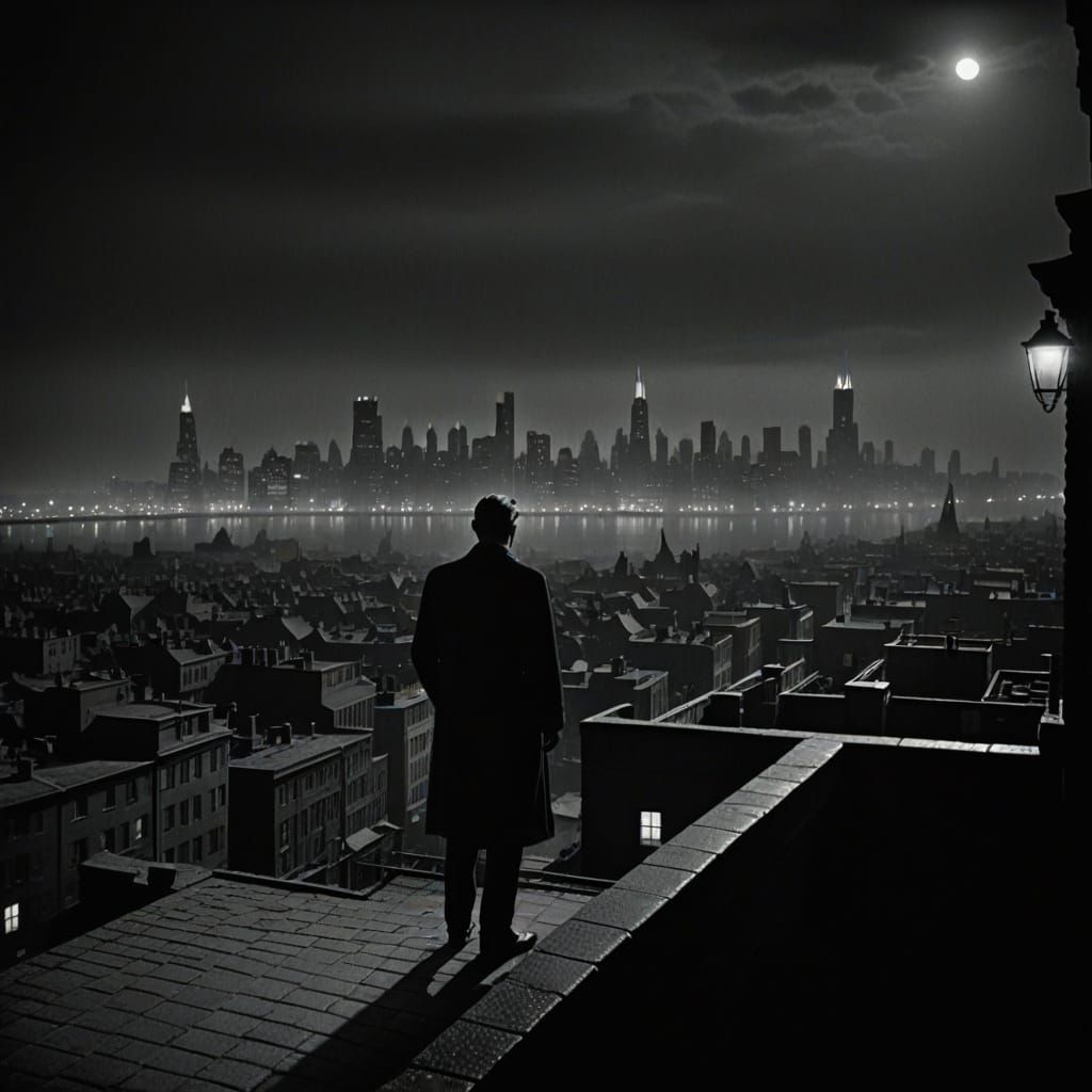 A Lone Figure in the City's Dark Heart