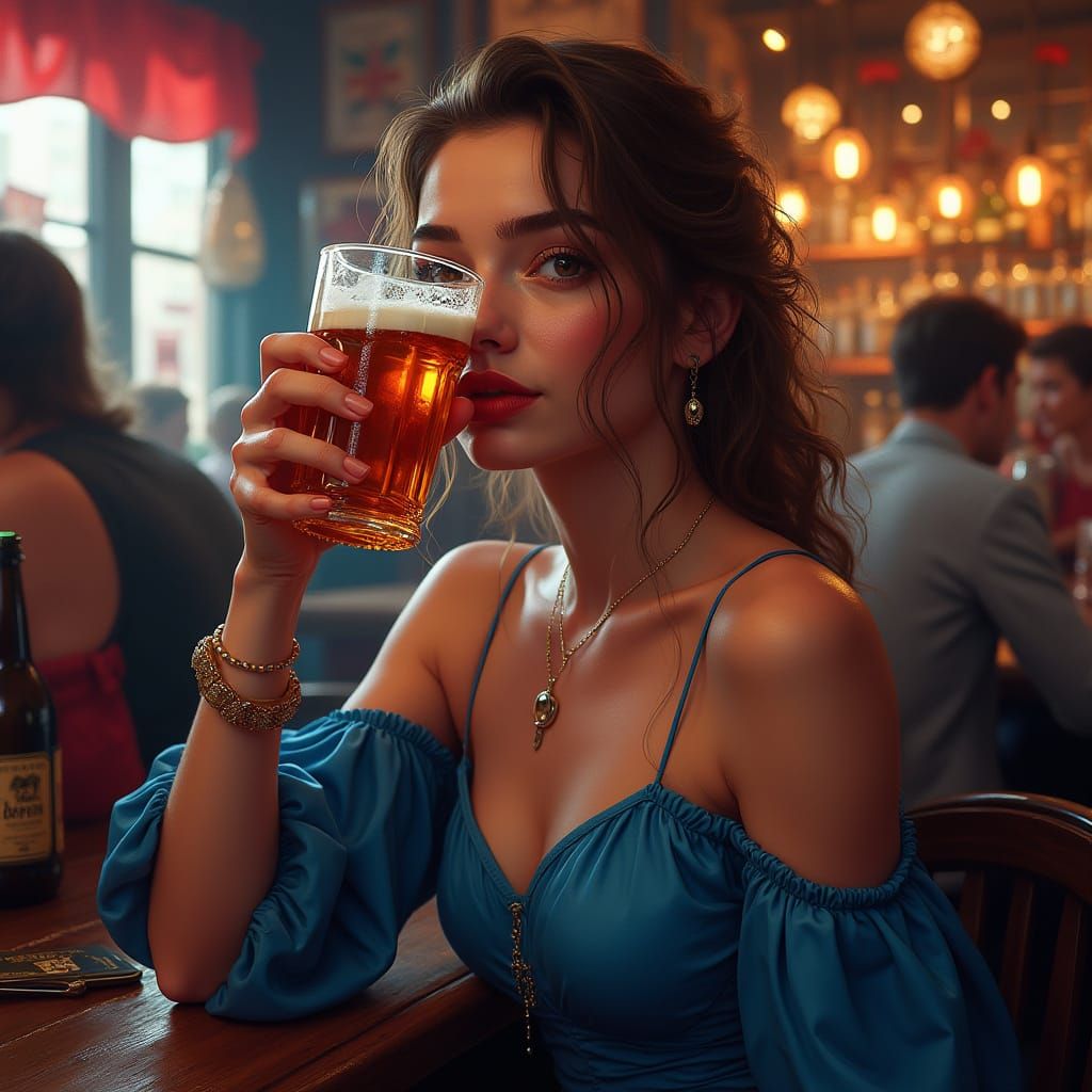 English Pub Scene in Hyperrealistic Splash Art Style