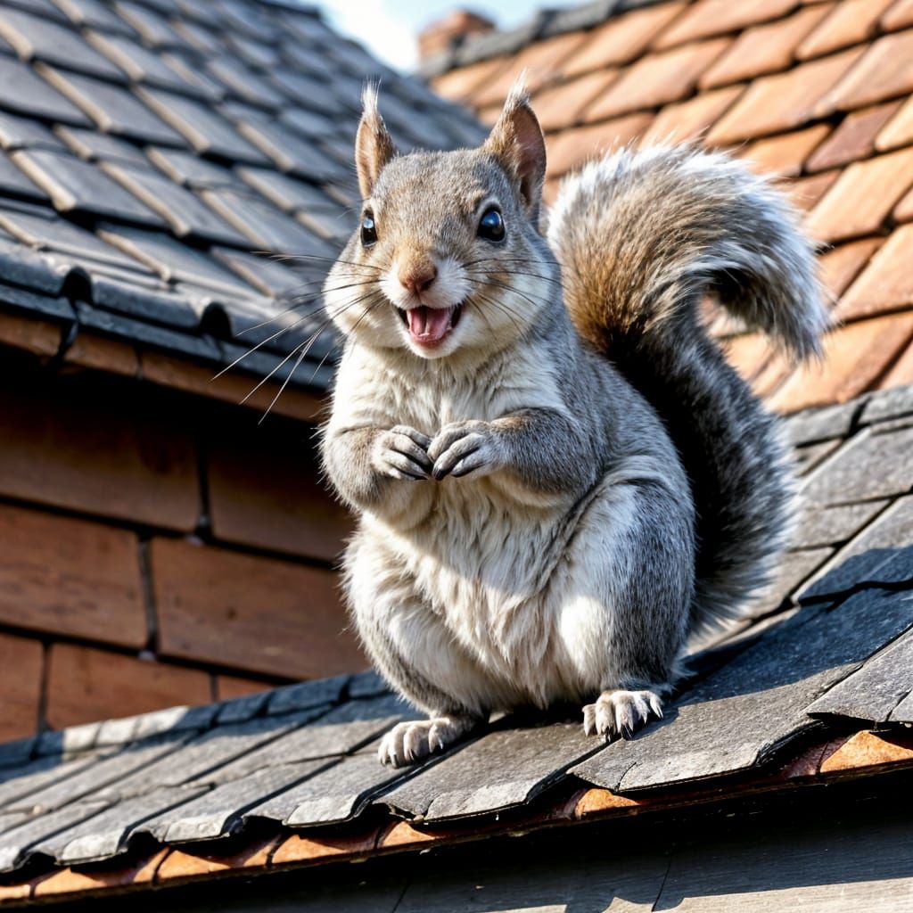 Mischievous Squirrel on a Rooftop Cartoon
