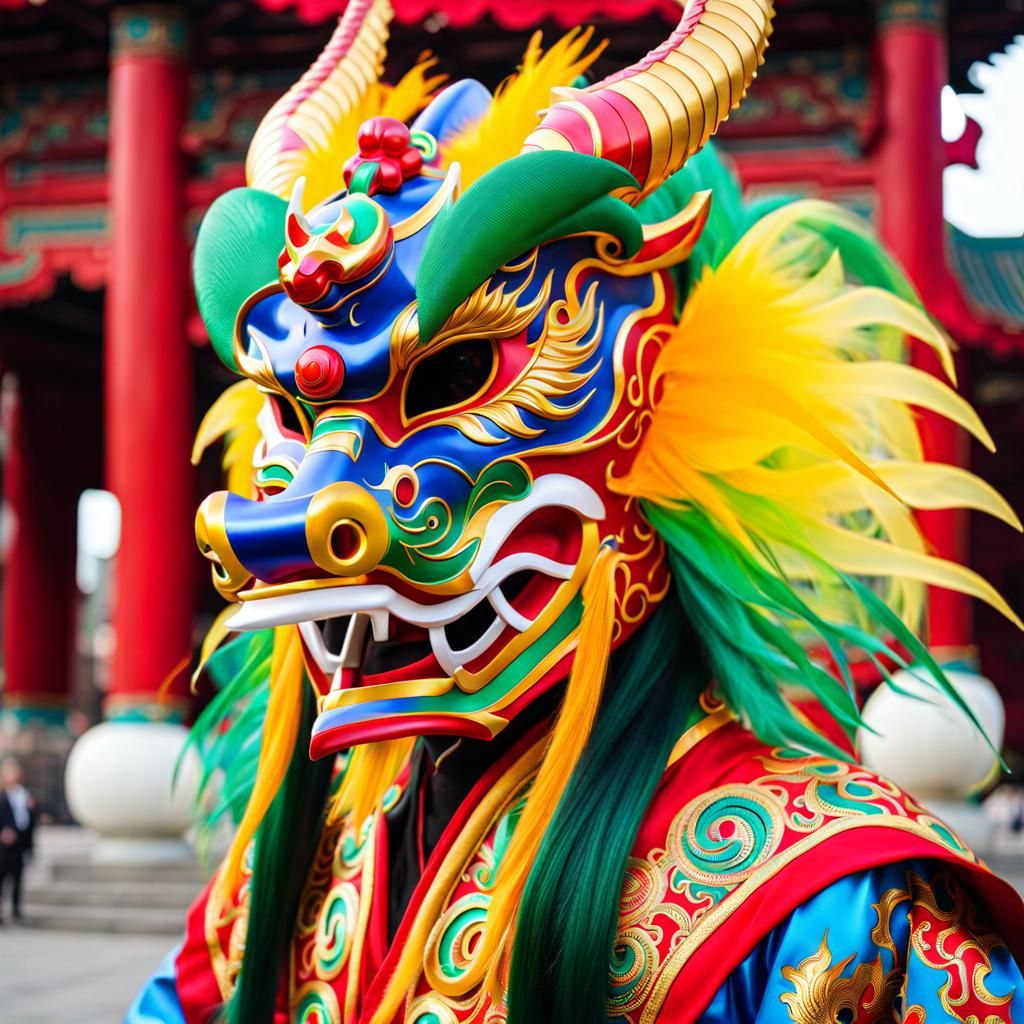 Chinese Dragon Mask Worn to Celebrate the New Year
