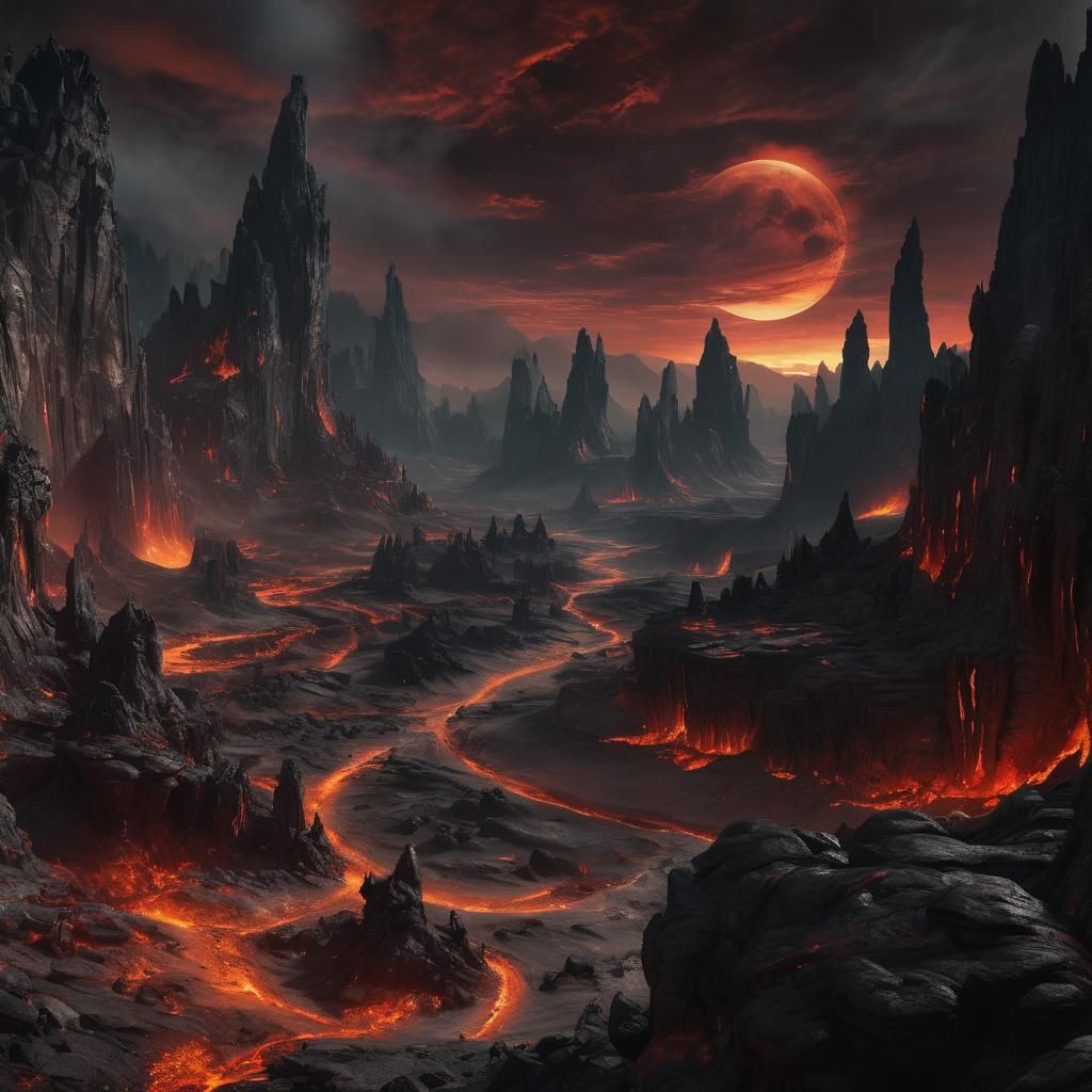 Black Moon Over Hellish Alien Landscape