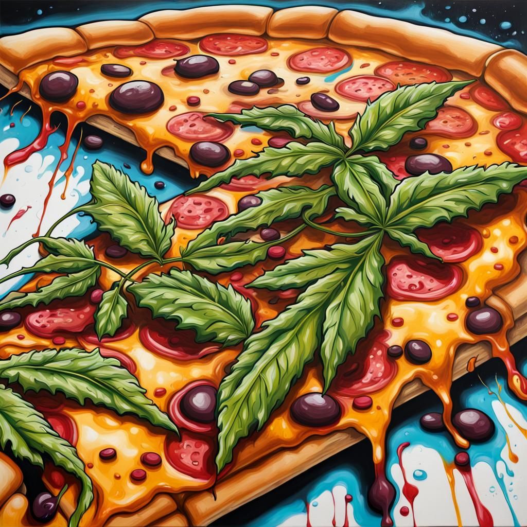 Weed and Pizza Graffiti Street Art
