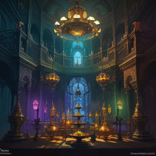 Ornate Birdcages in Dramatic Atmospheric Lighting