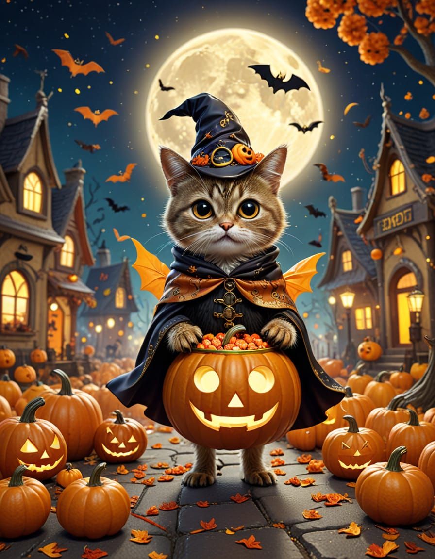 Halloween Animals in Art Nouveau Style