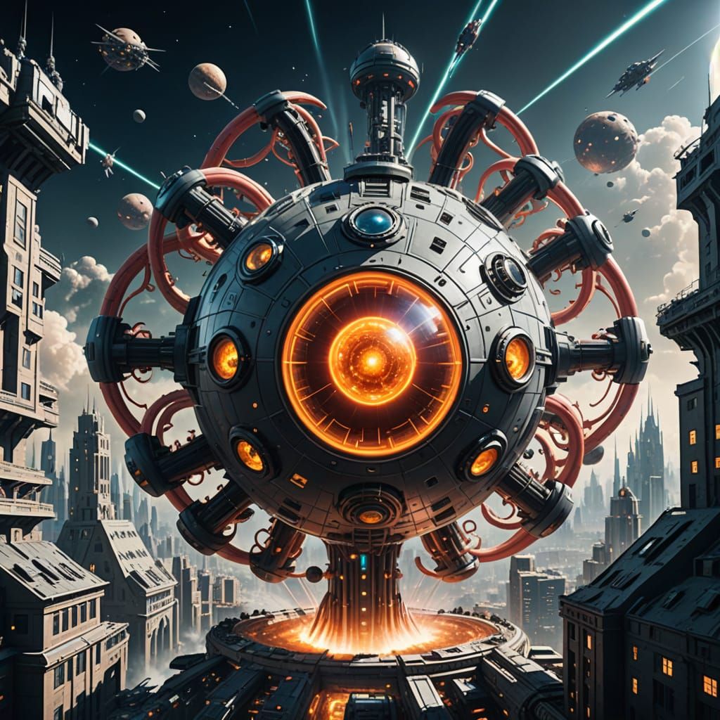 Futuristic Space Station with Laser Cannons