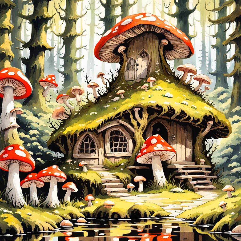 Mossy Forest Hut in Gothic Fairycore Style