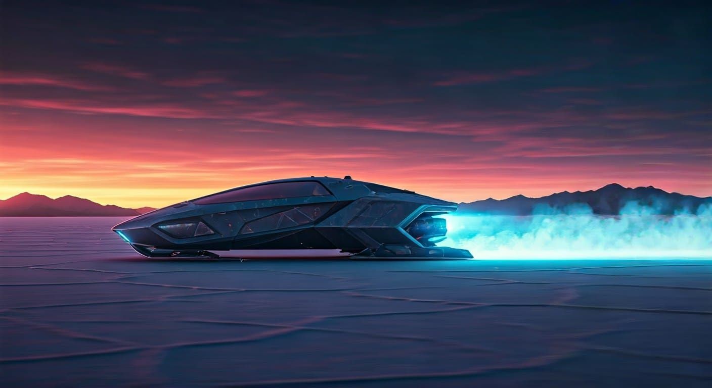 Cyberpunk Rocket Sled Speeds Across Bonneville Salt Flats in...