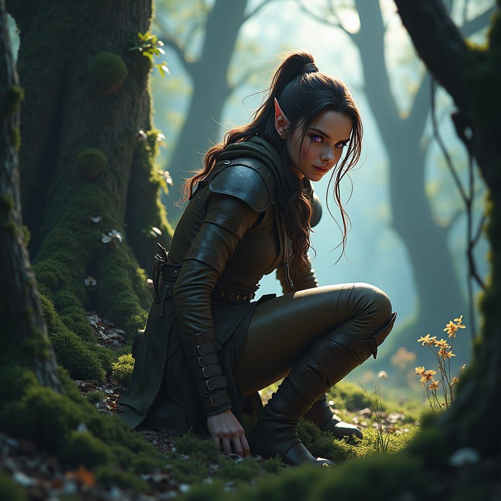 Mysterious Wood Elf Rogue in Fantasy Forest