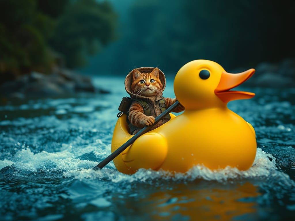 Epic Cinematic Feline Adventure on a Turbulent River