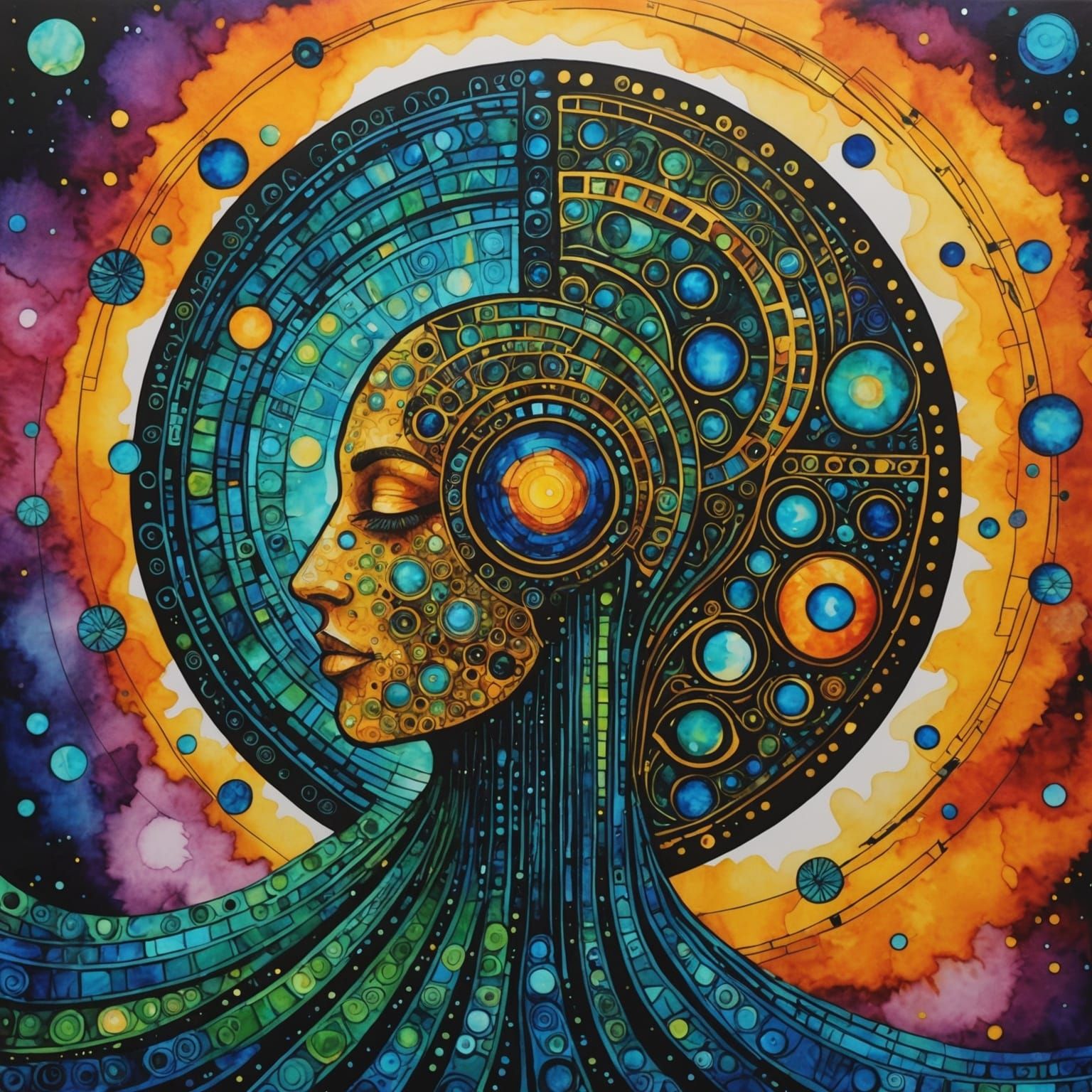 Alcohol Ink Binary Dream Portal: Klimt Zentangle